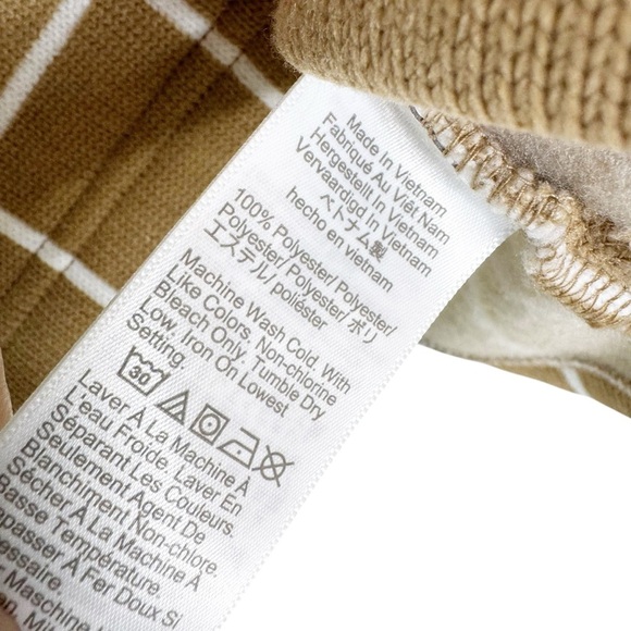 J. Crew Windowpane Fleece Lined Funnelneck Pullover Sweater Camel Tan Size M - Picture 9 of 11